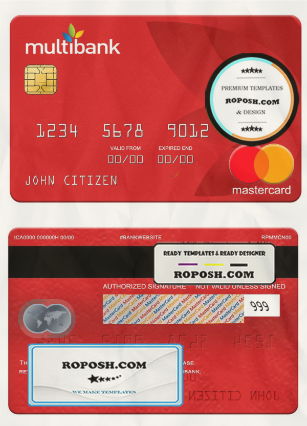 Panama Multibank mastercard, fully editable template in PSD format scan effect