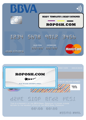 Paraguay Banco BBVA mastercard credit card template in PSD format