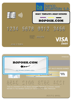 Paraguay Banco Amambay visa debit card template in PSD format, fully editable