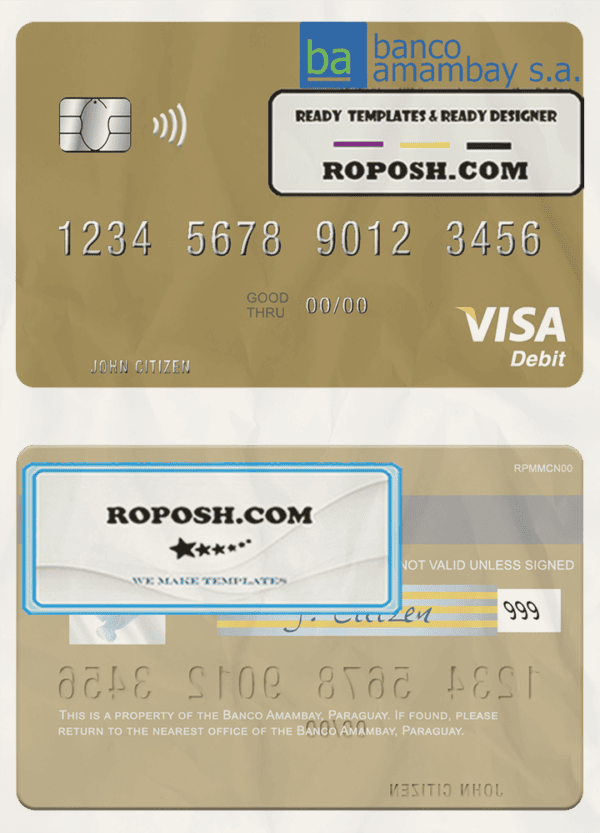 Paraguay Banco Amambay visa debit card template in PSD format, fully editable