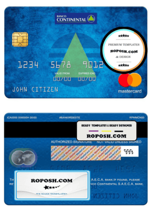 Paraguay Banco Continental S.A.E.C.A. bank mastercard, fully editable template in PSD format