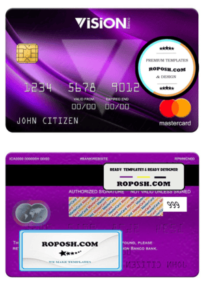 Paraguay Vision Banco bank mastercard, fully editable template in PSD format