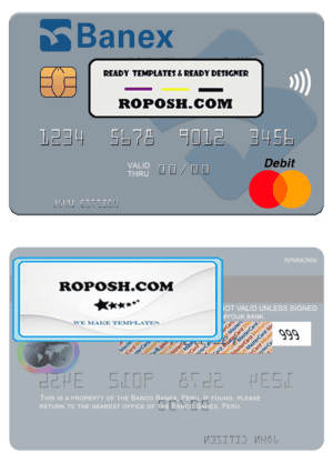 Peru Banco Banex mastercard credit card template in PSD format