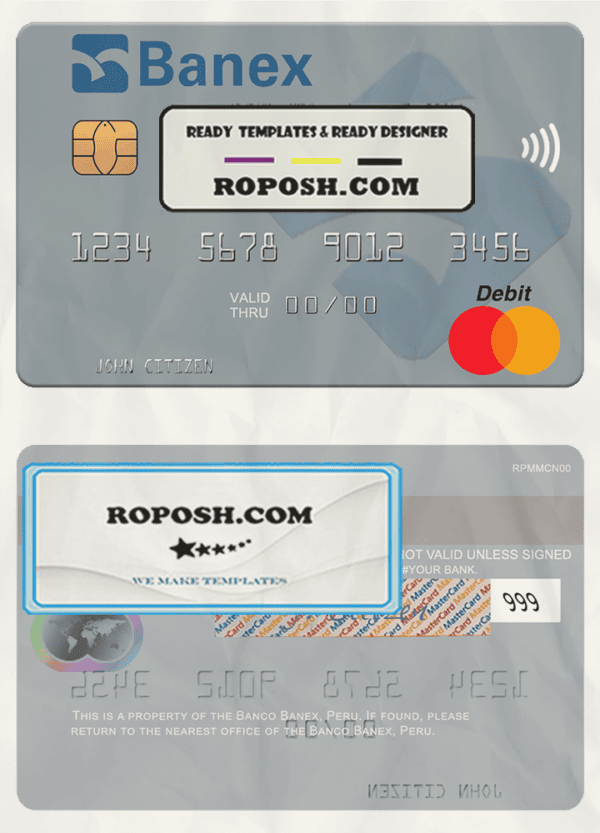 Peru Banco Banex mastercard credit card template in PSD format
