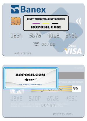 Peru Banco Banex visa debit card template in PSD format, fully editable
