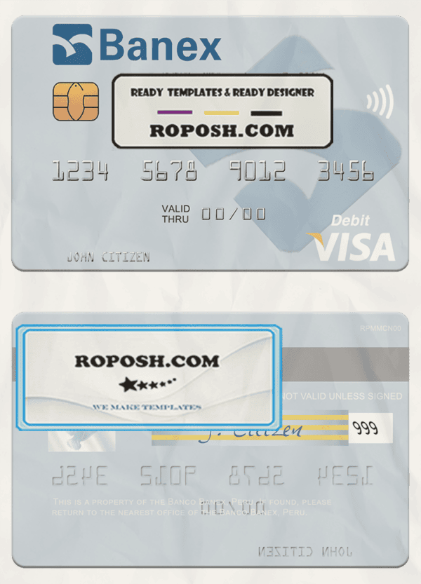 Peru Banco Banex visa debit card template in PSD format, fully editable