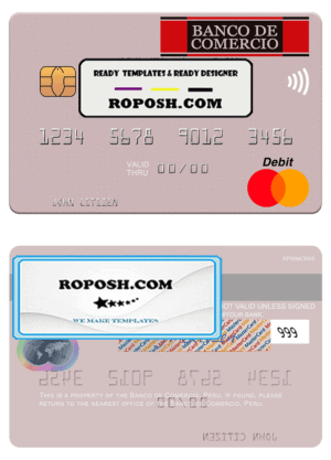 Peru Banco de Comercio mastercard credit card template in PSD format