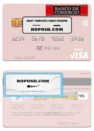 Peru Banco de Comercio visa debit card template in PSD format