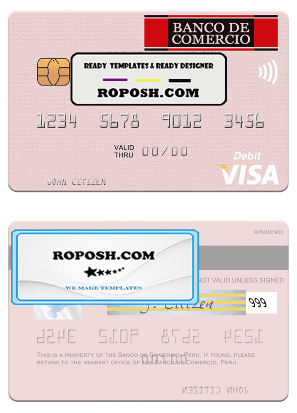 Peru Banco de Comercio visa debit card template in PSD format