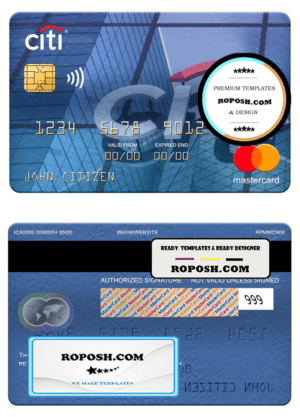 Peru Citibank mastercard, fully editable template in PSD format