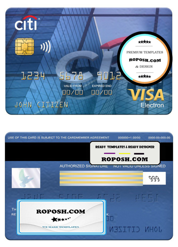 Peru Citibank visa crecit card, fully editable template in PSD format