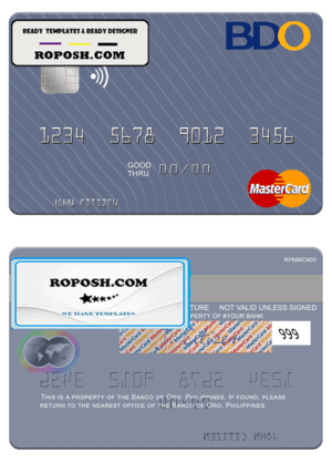 Philippines Banco de Oro mastercard, fully editable template in PSD format