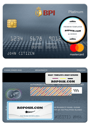 Philippines Bank of the Philippine mastercard platinum, fully editable template in PSD format