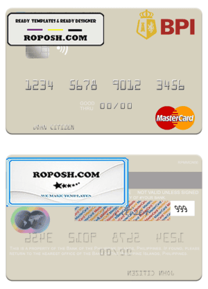 Philippines Bank of the Philippine Islands mastercard card template in PSD format, fully editable
