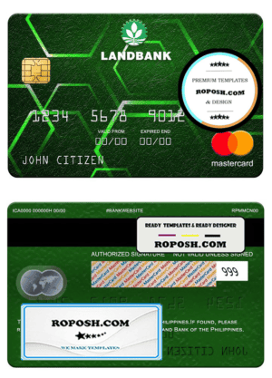 Philippines Land bank mastercard, fully editable template in PSD format