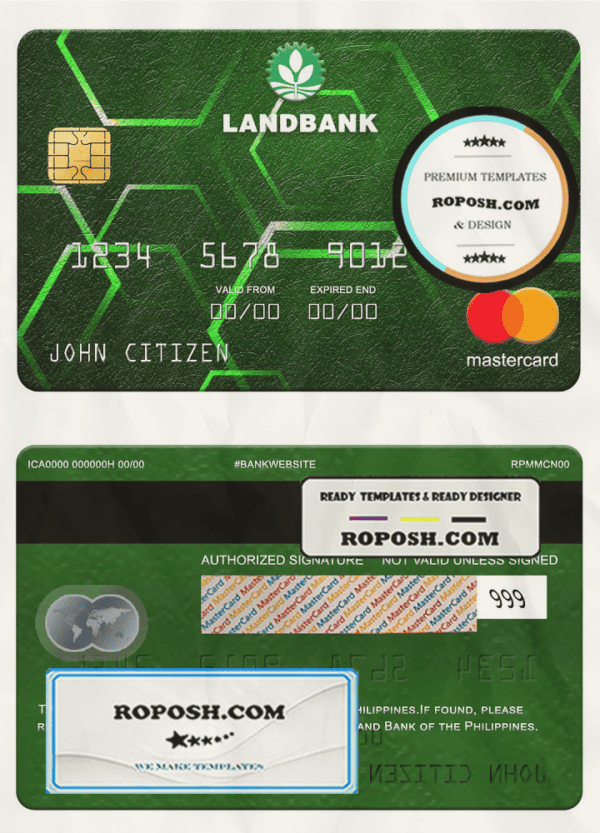 Philippines Land bank mastercard, fully editable template in PSD format