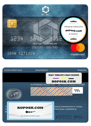 Philippines Rizal Commercial Banking Corporation (RCBC) mastercard, fully editable template in PSD format