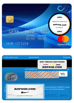 Philippines The United Coconut Planters Bank (UCPB) mastercard, fully editable template in PSD format