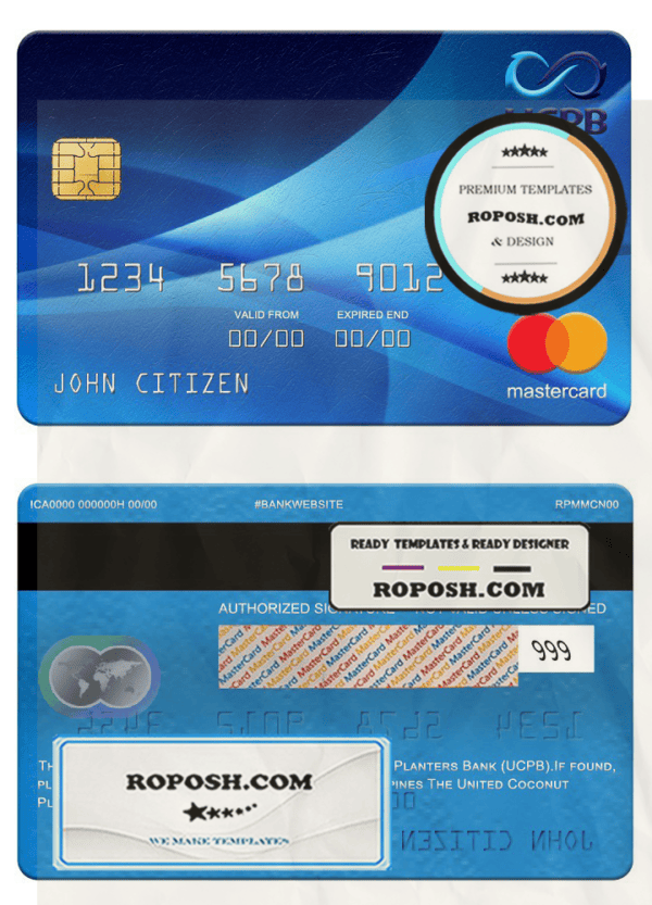 Philippines The United Coconut Planters Bank (UCPB) mastercard, fully editable template in PSD format