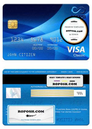 Philippines The United Coconut Planters Bank (UCPB) visa classic card, fully editable template in PSD format