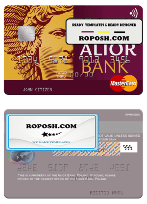 Poland Alior Bank mastercard, fully editable template in PSD format