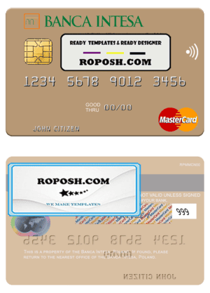 Poland Banca Intesa mastercard, fully editable template in PSD format