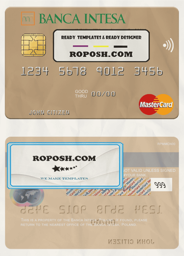Poland Banca Intesa mastercard, fully editable template in PSD format