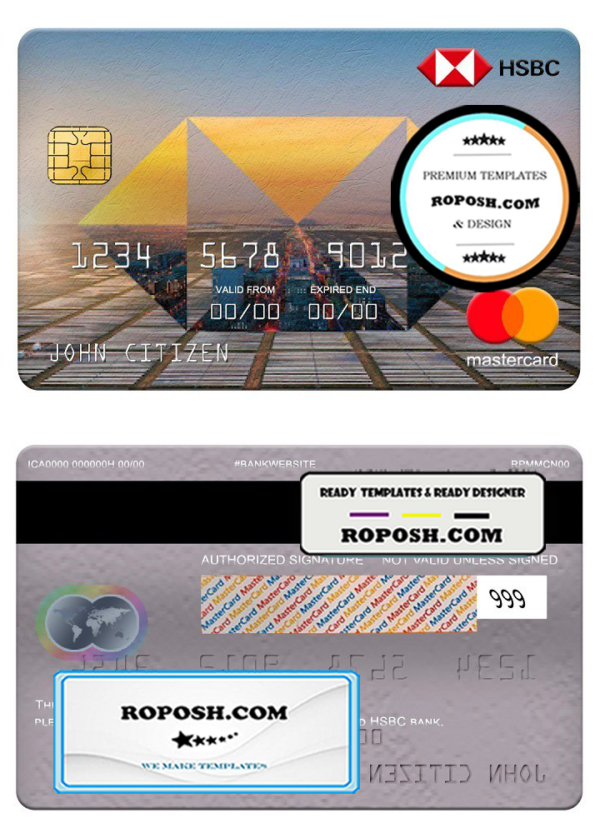 Poland HSBC bank mastercard, fully editable template in PSD format