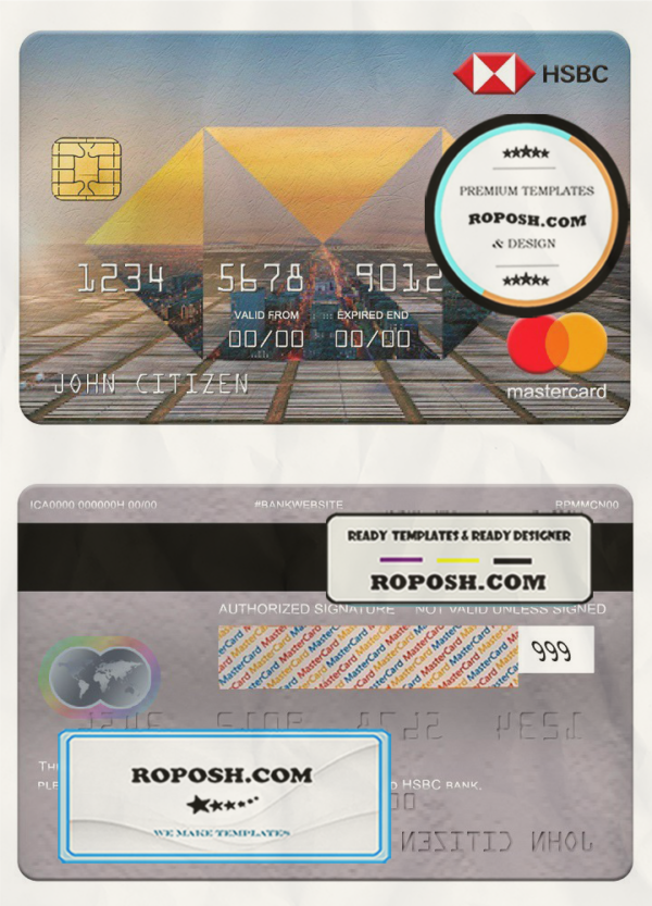 Poland HSBC bank mastercard, fully editable template in PSD format scan effect