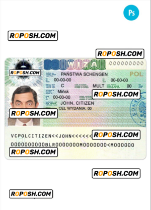 Poland schengen visa PSD template, with fonts