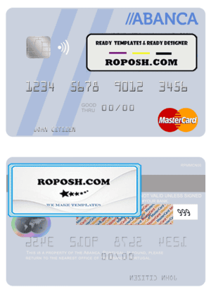 Portugal Abanca mastercard, fully editable template in PSD format