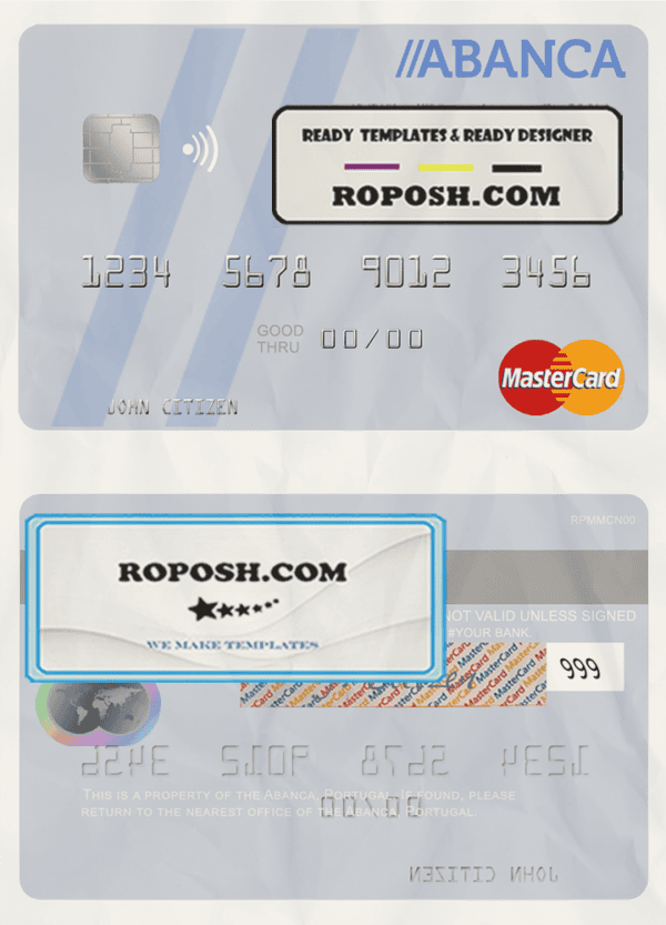 Portugal Abanca mastercard, fully editable template in PSD format