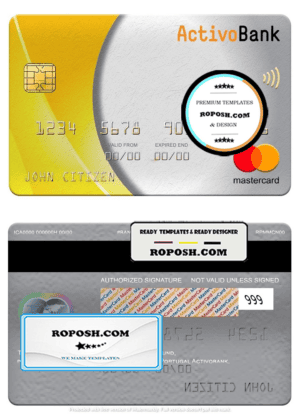 Portugal Activobank S.A. bank mastercard, fully editable template in PSD format
