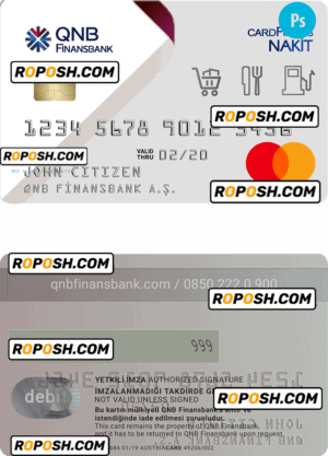 Turkey QNB Finansbank PSD credit card template, completely editable