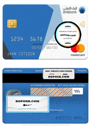 Qatar Ahilbank mastercard, fully editable template in PSD format