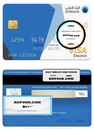 Qatar Ahilbank visa electron card, fully editable template in PSD format