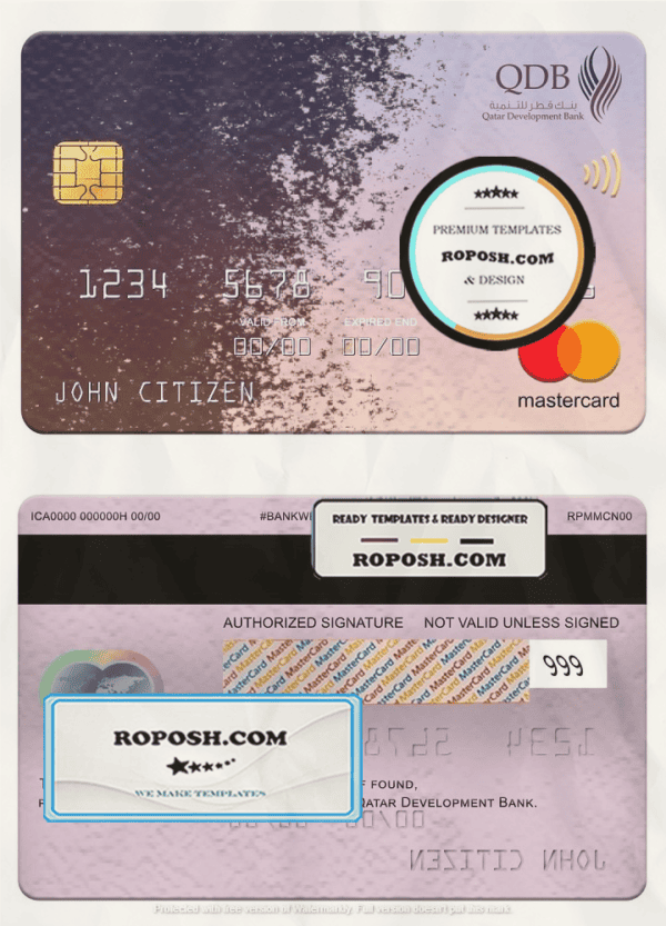 Qatar Development Bank mastercard, fully editable template in PSD format