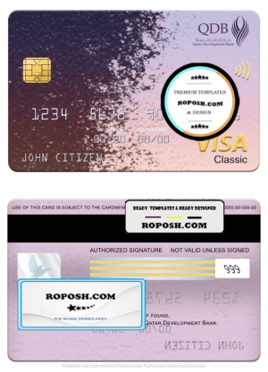 Qatar Development Bank visa classic card, fully editable template in PSD format