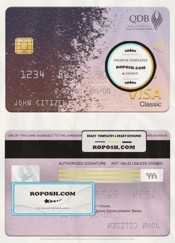 Qatar Development Bank visa classic card, fully editable template in PSD format