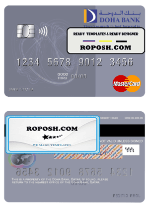 Qatar Doha Bank mastercard, fully editable template in PSD format