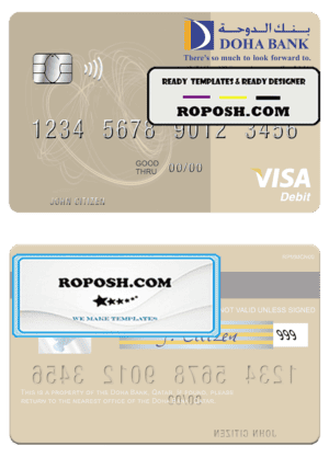 Qatar Doha Bank visa debit card, fully editable template in PSD format