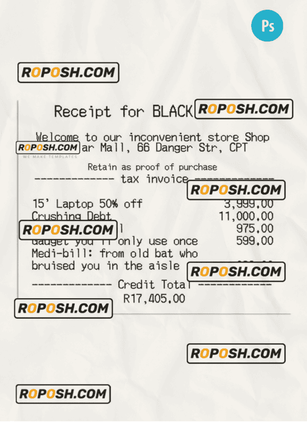 RECEIPT FOR BLACK FRIDAY payment check PSD template