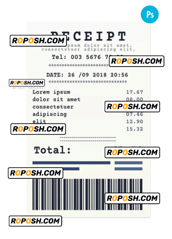 RECEIPT sample PSD template