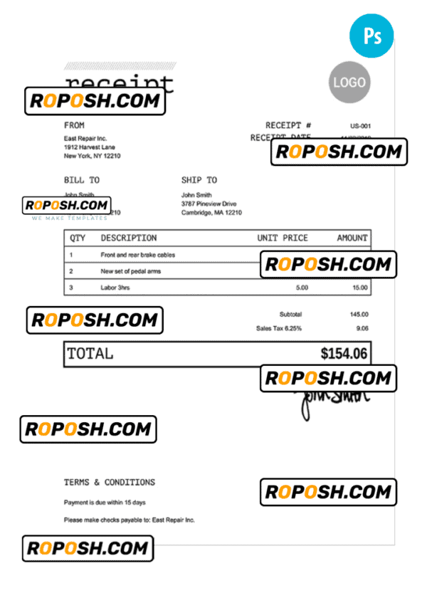 RECEIPT template PSD template