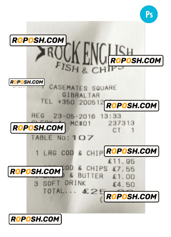 ROCK ENGLISH payment receipt PSD template
