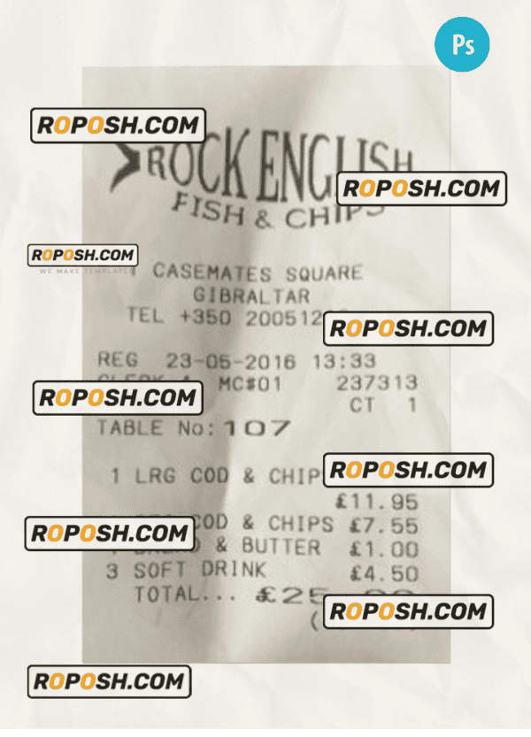 ROCK ENGLISH payment receipt PSD template