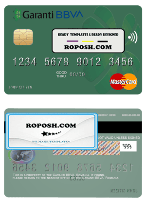 Romania Garanti BBVA mastercard, fully editable template in PSD format
