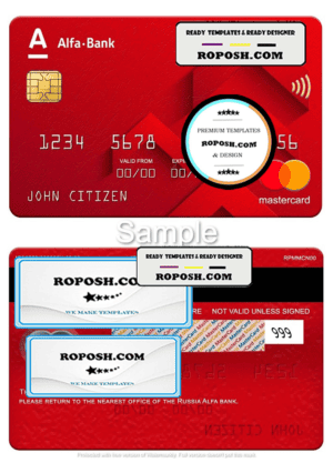 Russia Alfa bank mastercard, fully editable template in PSD format