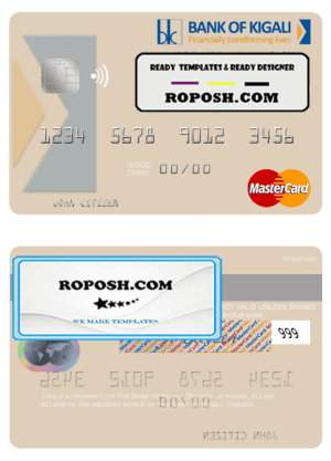Rwanda Bank of Kigali mastercard credit card template in PSD format