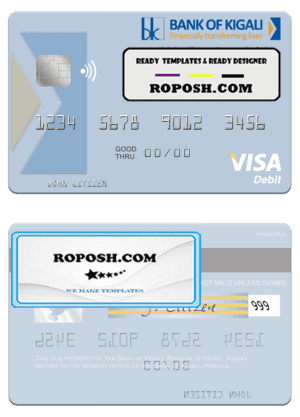 Rwanda Bank of Kigali visa debit card template in PSD format